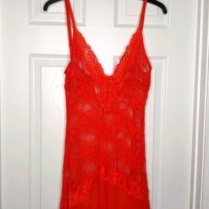 Red Lace And Sheer Sleeping Gown